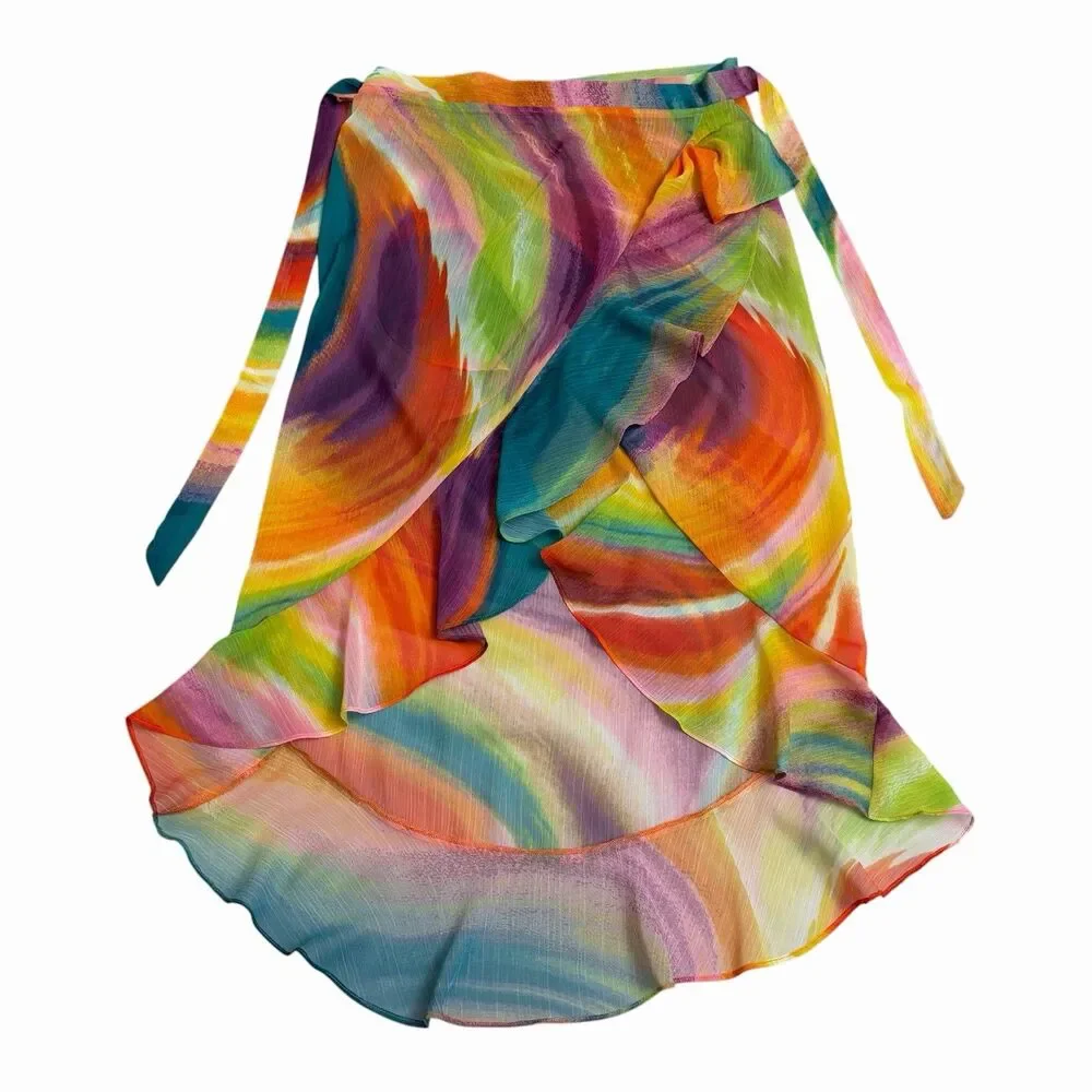 Bleu Rod Beattie Women Chiffon Sarong Cover-Up Beachwear Wrap Size M Multicolor